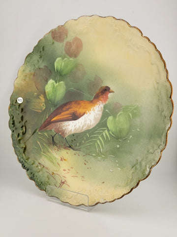 RARE 19th C LIMOGES FRANCE PHEASANT PLATE CHARGER HANDPAINTED ARTIST SIGNED