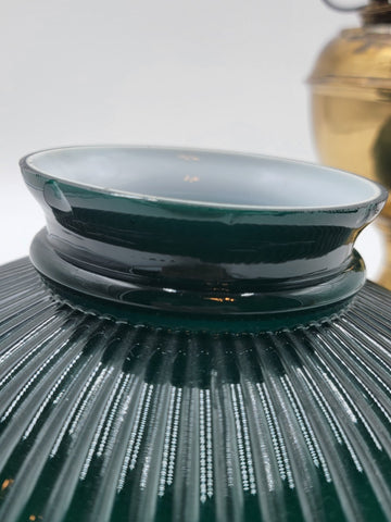 Antique Converted Holmes Booth & Haydens Brass Oil Lamp Ribbed Cased Green Shade