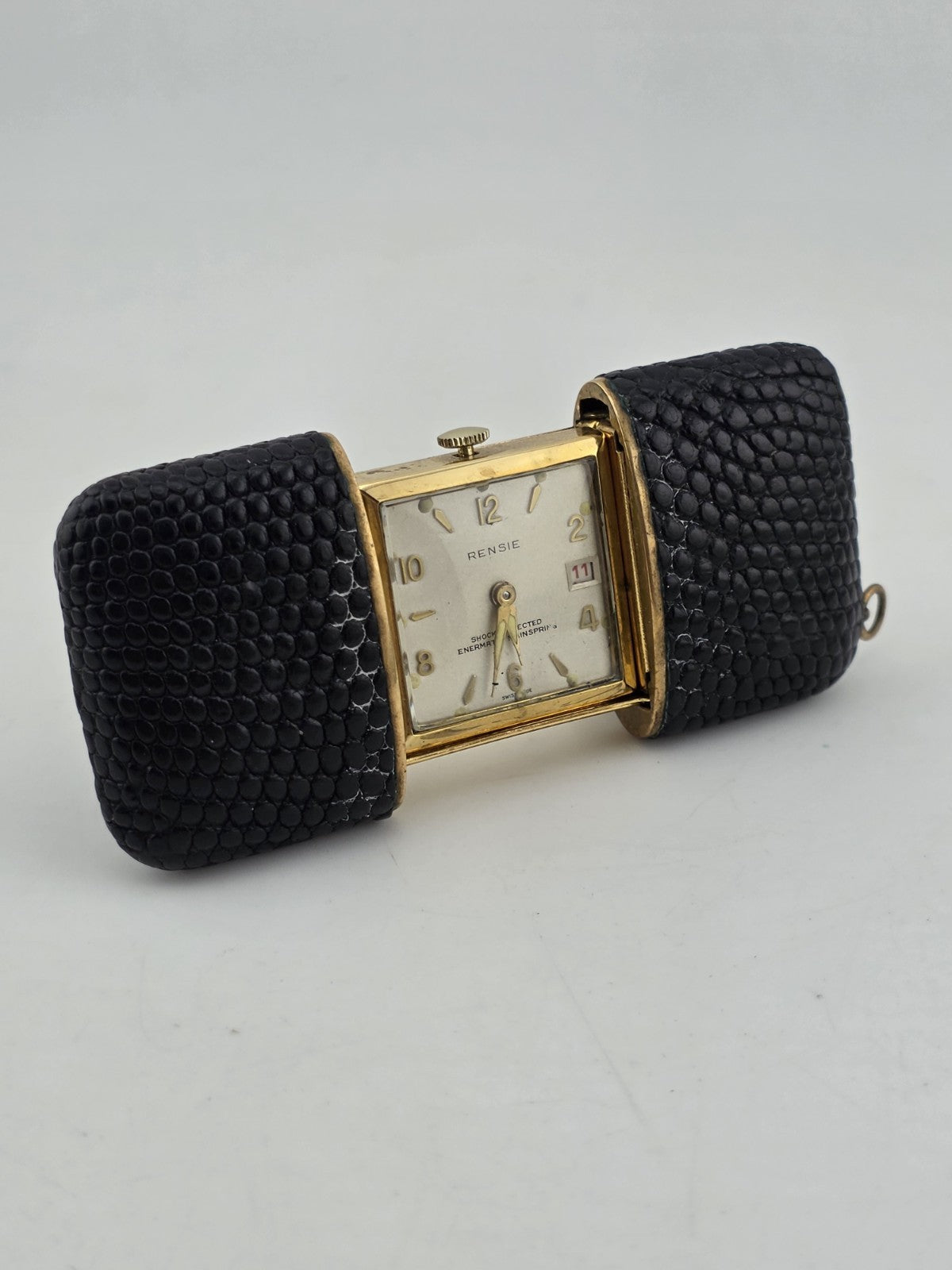 Vintage Rensie Shockprotected Enermatic Mainspring Gold Tone Travel Clock. Read.