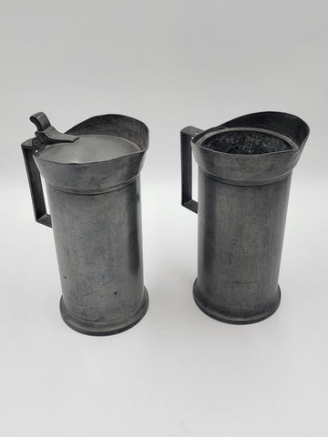 Antique Set Of 2 1840's Dutch Pewter Flagon Tudorrose KAN LITRE Touchmarks 10 In