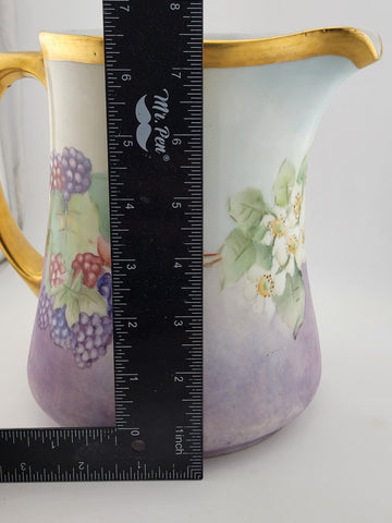 Antique MZ Austria Porcelain Pitcher W Hand Painted  grapes. Monogrammed. 1929