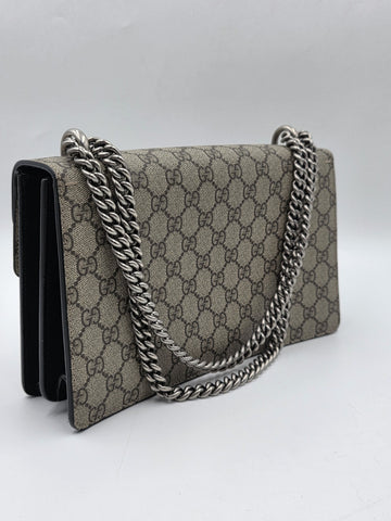New W Tag Gucci GG Supreme Dionysus Medium Shoulder Bag with Chain Strap.
