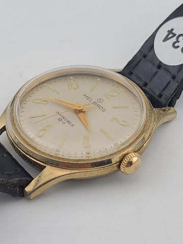 Helbros "Invincible" 34mm Beige Dial Gold Plated Manual Wind Men Watch. Working.