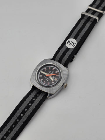 1970 German Ruhla De Luxe GDR Mechanical Day Date 37mm Cushion Case Watch Works