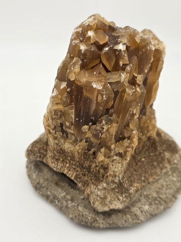 2 Natural Honey Brown Crystal Mineral Clusters Barite on Concrete Display Bases