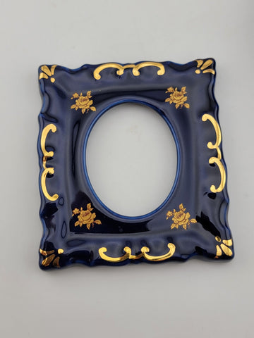 Set Of 3 Limoges Castel France Cobalt Blue 22 Karat Gold Pieces Courting Couple.