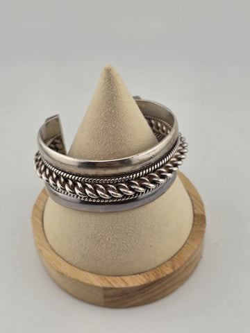 Heavy Native American Triple Beaded Silver 0.999  Cuff Bracelet 92g Navajo Style