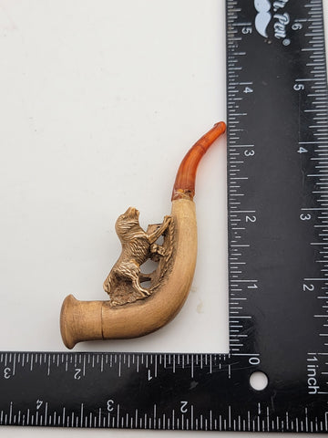 Antique 1920's French Dog Meerschaum & Amber Cigarette Holder W Original Case.
