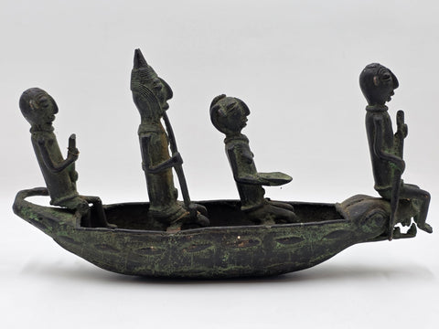 Authentic Mid Cent. 16" Benin Bronze Boat Sculpture African Tribal Lost Wax Art