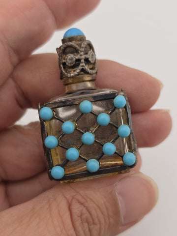 Pair Of Vintage Jeweled Miniature Perfume Bottles Filigree Glass Scent Bottles