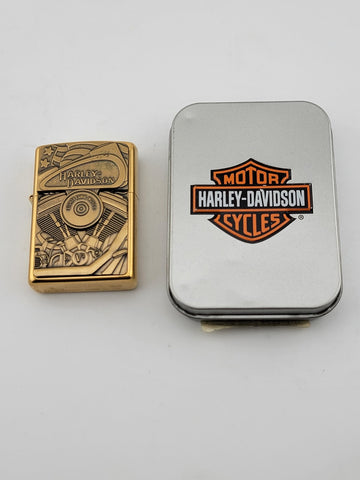 Unfired 1999 Harley Davidson Brass Twin Eighty Cubic Inches Engine Zippo Lighter