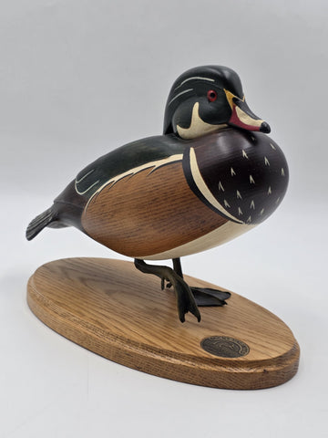 1996-97 Ducks Unlimited Gordan Alcorn Drake wood Duck Decoy Statue. Signed.