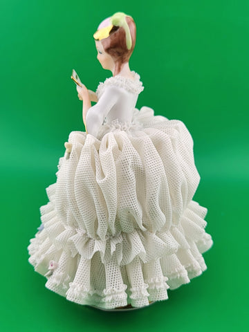 Antique German Dresden Handcrafted Porcelain Lady Figurines by Reine Handarbeit.