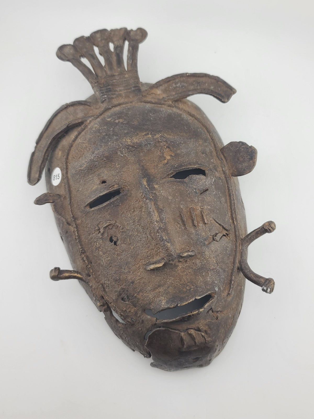 Antique Original Late 19th C. Edo (Benin) Style Cast Bronze Ritual Mask, Nigeria