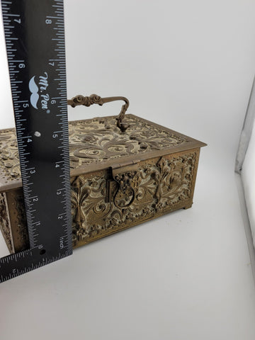 Antique Victorian Renaissance 1880 German Brass Repousse Jewelry Casket/ Trinket