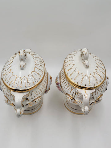 Set Of 2 Keramos Capodimonte Italy Cherub Centerpiece Vase Lidded Pedestal Bowls