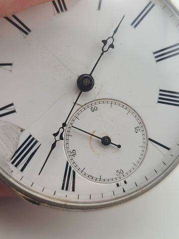 Antique C1890's Swiss Key Wind Pocket Watch Roman Dial Silver Case. Works. Read.
