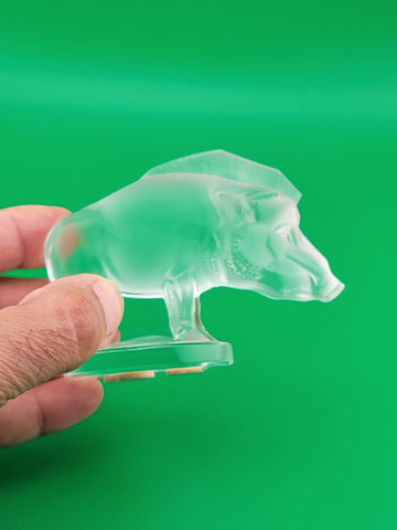 LALIQUE CLEAR & FROSTED CRYSTAL "SANGLIER" OR "RAZORBACK" PAPERWEIGHT FIGURINE