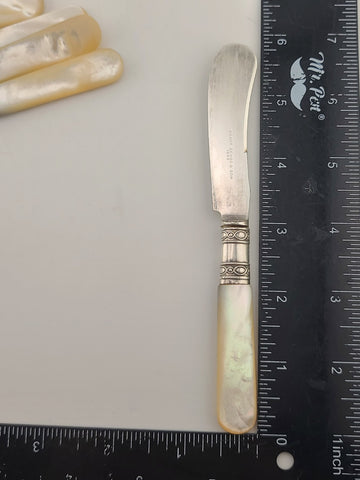 Set Of 7 Antique 19th C Henry Sears& Son Sterling Mother Of Pearls Butter Knives