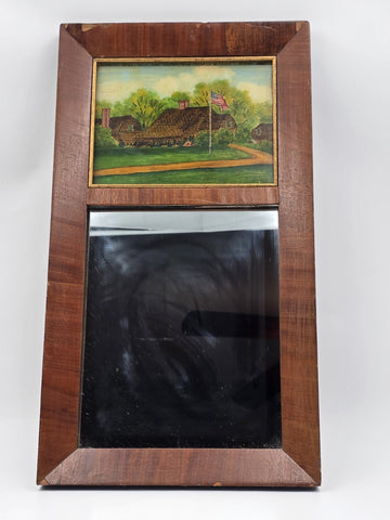 Antique 19th C American Empire Reverse Painted Glass Mahogany Divided Mirror