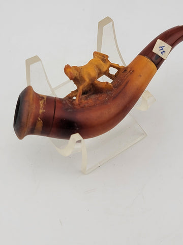 Antique 19th C ECHT German Meerschaum & Amber Pipe Horse Theme W Original Case.
