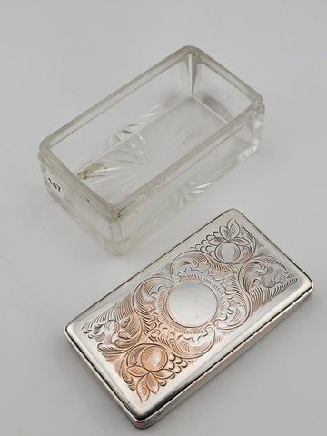 Antique C 1830's Victorian Silver Plate & Cut Glass Vanity Box / Soap Holder.
