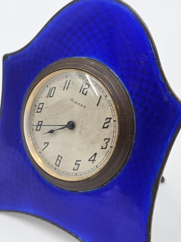 Antique Art Déco Sterling Silver & Enamels Table Clock, Birmingham, C1920. Works