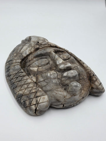 Antique Large Mayan Aztec Style Stone Tribal Ceremonial Mask Inlay 9” Statue