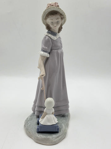 lladro Girl Pulling Wagon No. 5044 Collectible Figurine w/ Original Box 11" 1978