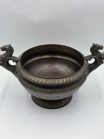 Rare Antique Bronze Centerpiece Jardiniere W Mythical Seahorse & Ring Handles.