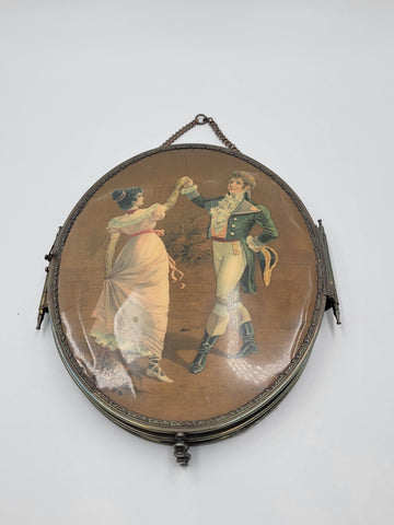 Rare 1800's Victorian Bronze Frame Dancing Couple Triple Hanging Shaving Vanity.