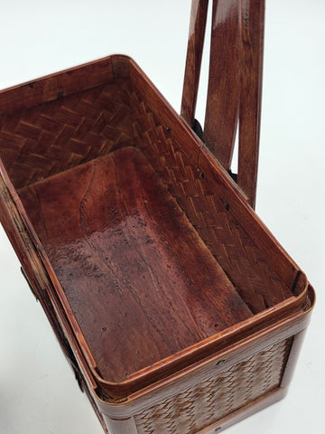 Antique Japanese Meiji Bamboo Picnic Basket Bento Box Woven Basket Complete Case