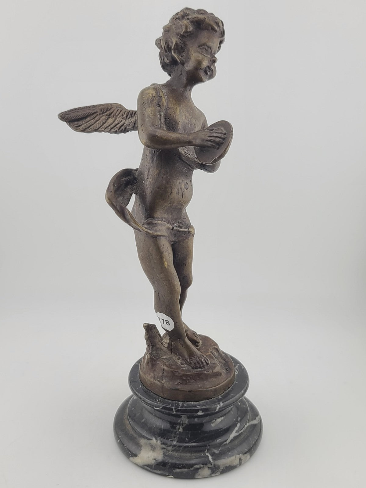 Antique 19th C Bronze Cupid Statue Clément Moreau Sculpture on Marble Base 9"