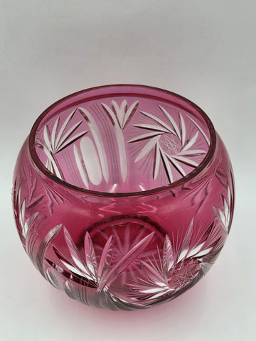 Rare 1940's Vtg Bohemian Cranberry Cut to Clear Crystal Punch Bowl Set w/13 Cups