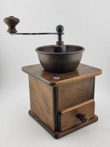 Rare DE Vintage European Manual Solid Wood Cast Iron Coffee Grinder With Drawer.