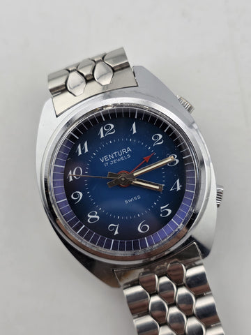 Ultra Rare Vintage 1970's Gents Alarm Watch. Swiss Made Ventura 17 Jewels. Works