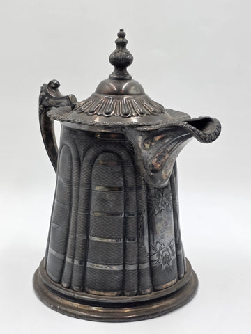 Antique 19th C Meriden Water Pitcher Decanter Bold Ornate Silver Plate Lrg Heavy
