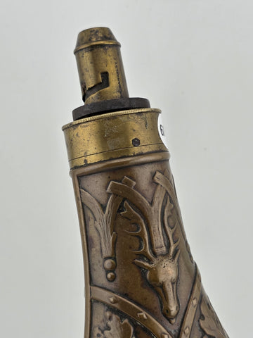 Rare Antique Original U.S. Mexican-American War “Stag & Oak Leaf” Powder Flask