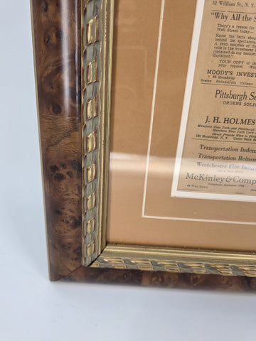 1929 Wall Street Journal Framed Newspaper Front Page Pre-Crash Financial Era