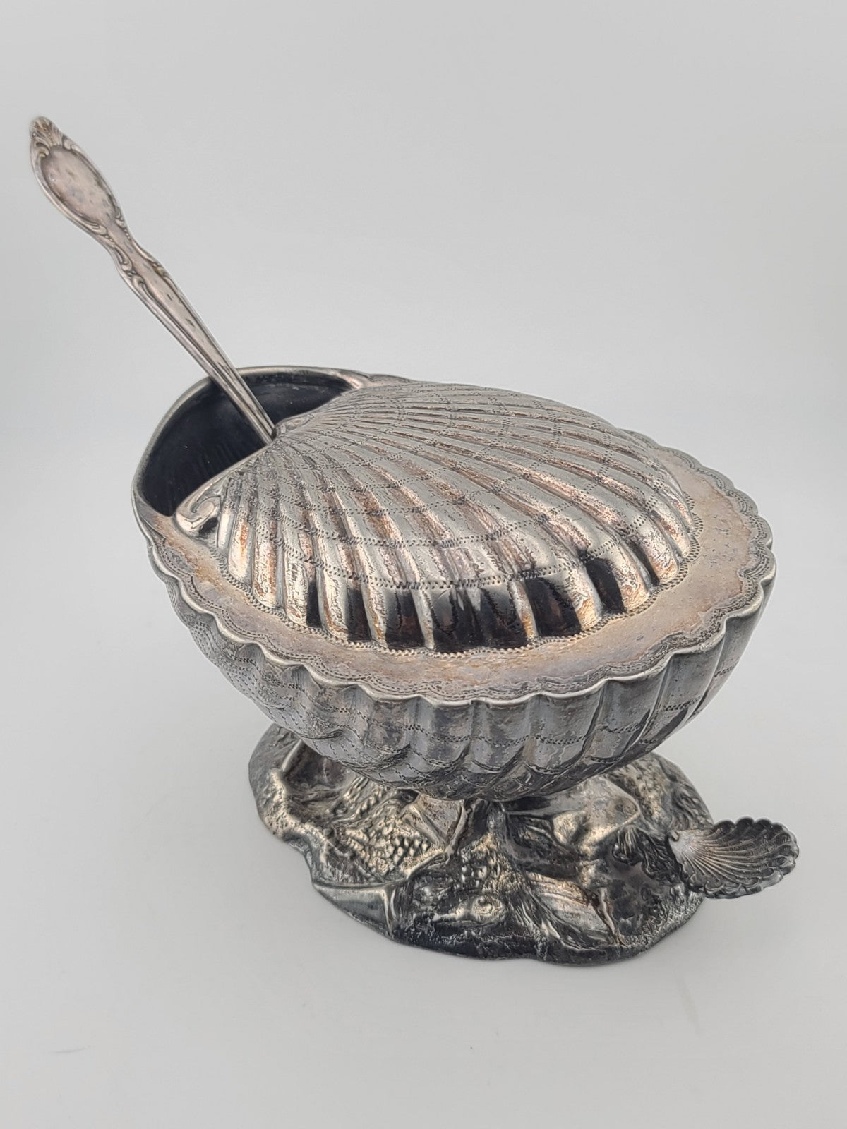 Ultra Rare Antique 19th C English Victorian Shell Shaped Silver Spoon Warmer.