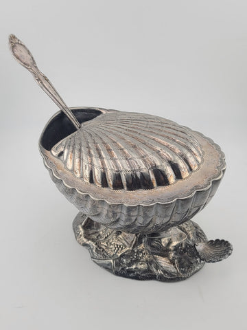 Ultra Rare Antique 19th C English Victorian Shell Shaped Silver Spoon Warmer.