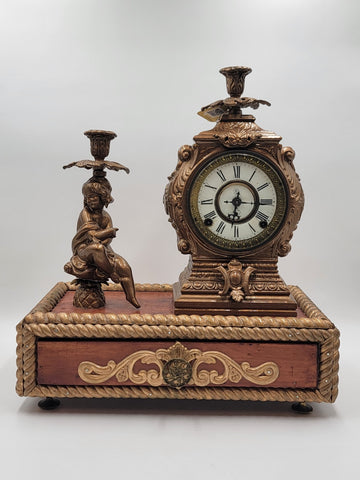 Antique 19th c. F Kroeber Clock Co New York Figural Mantle Clock W Drawer. Works