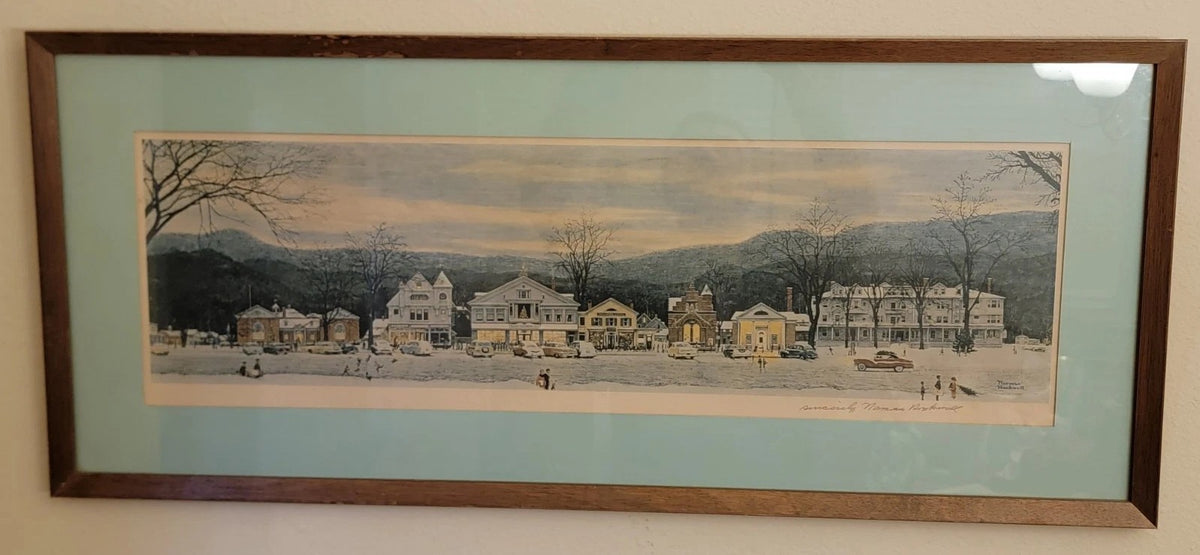 Rare Hand Signed Norman Rockwell "Stockbridge, Main Street At Christmas" 1967.