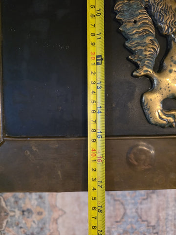 Private: RARE ANTIQUE 19TH C CONTINENTAL BRASS BOUND KINDLING BOX W ARMORIAL.