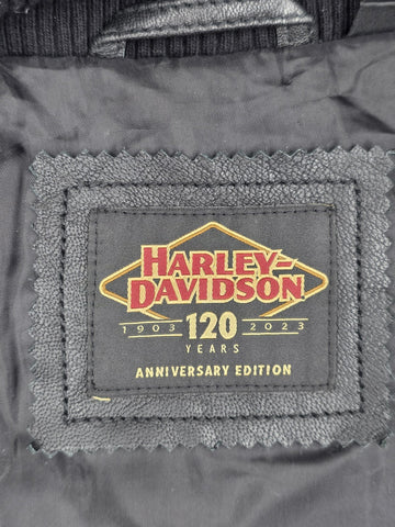 Vintage Original Harley Davidson 120th Anniversary Bomber Leather Jacket. 2XL.