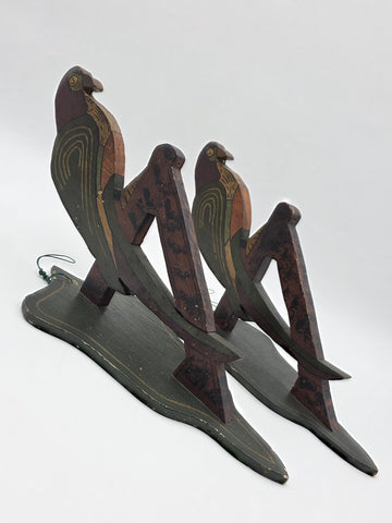 Rare Pair Antique 19th C Americana Folk Art Painted Wooden Parrot Wall Brackets