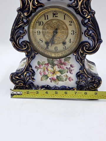 1889 WATERBURY Parlor No.98 Victorian Cobalt Blue Porcelain Ceramic Mantel Clock