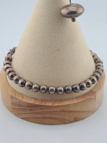 Unique Set Of Sterling Silver Beaded Bracelet & Ring 925 Toggle Clasp w/ Charm