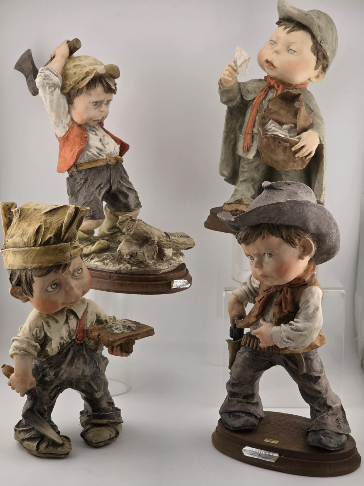 Lot Of 4 Giuseppe Armani Capodimonte Porcelain Medium Size Boy Figurines, Italy.