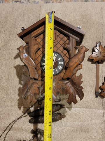 Vintage Collectible Germany 1 Day Black Forest Cuckoo Clock Bird & Leafs. Works